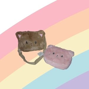Adorable Pink and Brown Cat Face Kids Bags